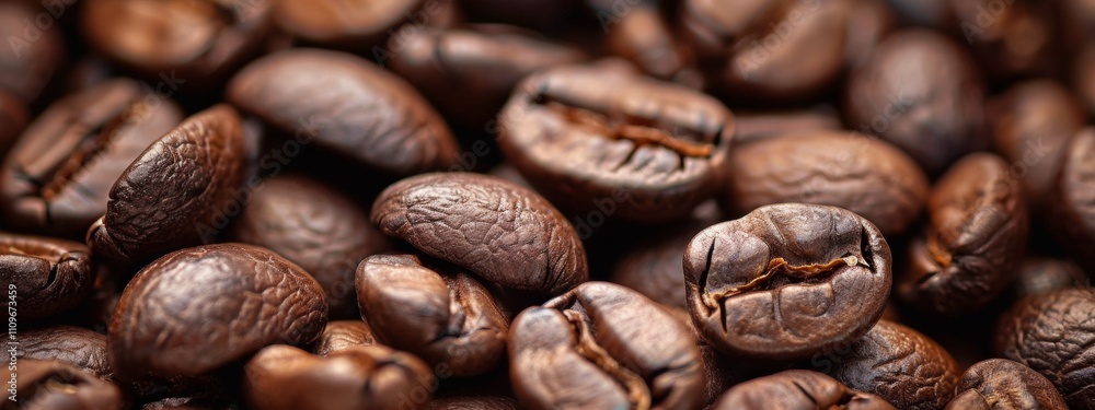 Macro shot of roasted coffee beans with detailed textures Macro shot of roasted coffee beans with detailed textures