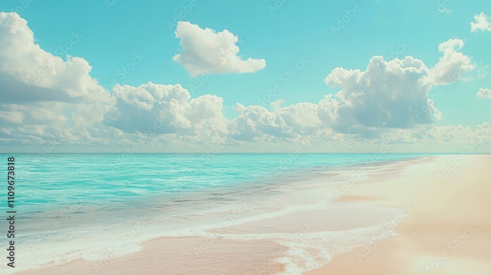 Tranquil Beach Scene with Gentle Waves and Bright Blue Sky, Ideal for Relaxation and Vacation Themes, Capturing the Beauty of Coastal Landscapes and Tropical Getaways Tranquil Beach Scene with Gentle Waves and Bright Blue Sky, Ideal for Relaxation and Vacation Themes, Capturing the Beauty of Coastal Landscapes and Tropical Getaways
