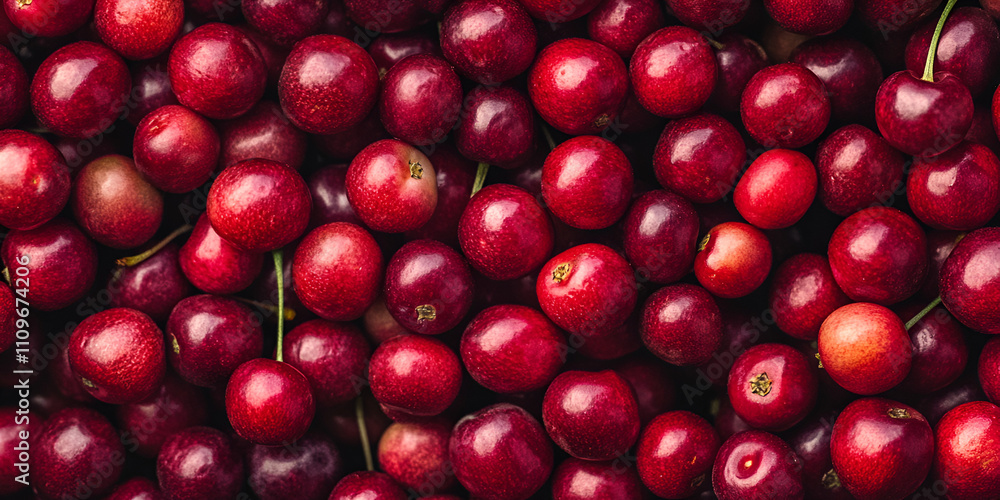 Ripe Red Cherries with Lush Leaves Close-up Ripe Red Cherries with Lush Leaves Close-up