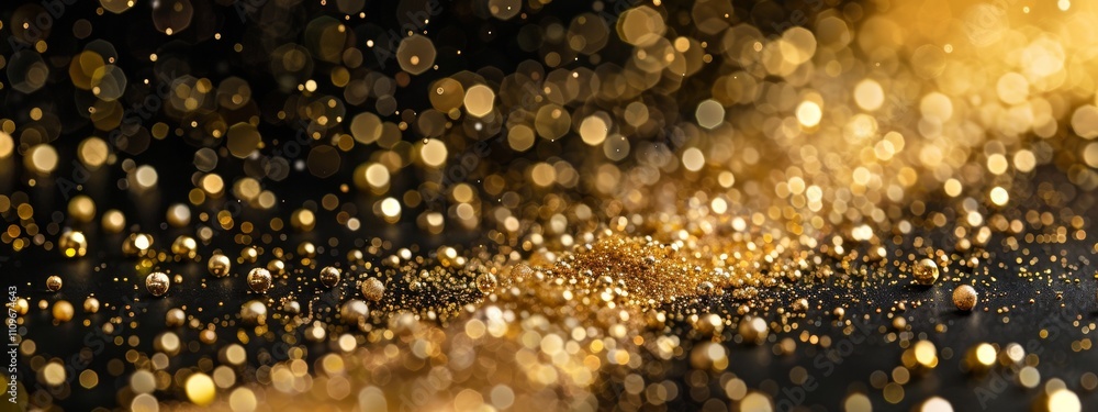 Golden glitter particles with bokeh effect on a dark background Golden glitter particles with bokeh effect on a dark background