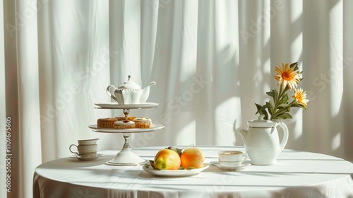 Wallpaper Mural Elegant tea set with pastries on a sunny table Torontodigital.ca