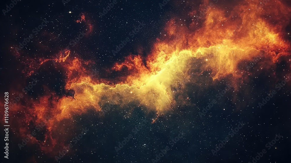 Vast Cosmic Nebula with Fiery Hues and Glittering Stars Set Against a Deep Space Background, Capturing the Mysteries of the Universe in Stunning Detail Vast Cosmic Nebula with Fiery Hues and Glittering Stars Set Against a Deep Space Background, Capturing the Mysteries of the Universe in Stunning Detail