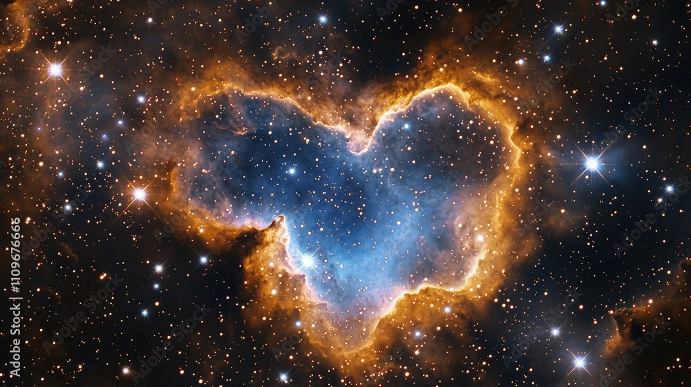 Stunning Cosmic Heart-Shaped Nebula Glowing Brightly in the Vastness of Space, Surrounded by Distant Stars and Celestial Bodies in the Universe Stunning Cosmic Heart-Shaped Nebula Glowing Brightly in the Vastness of Space, Surrounded by Distant Stars and Celestial Bodies in the Universe