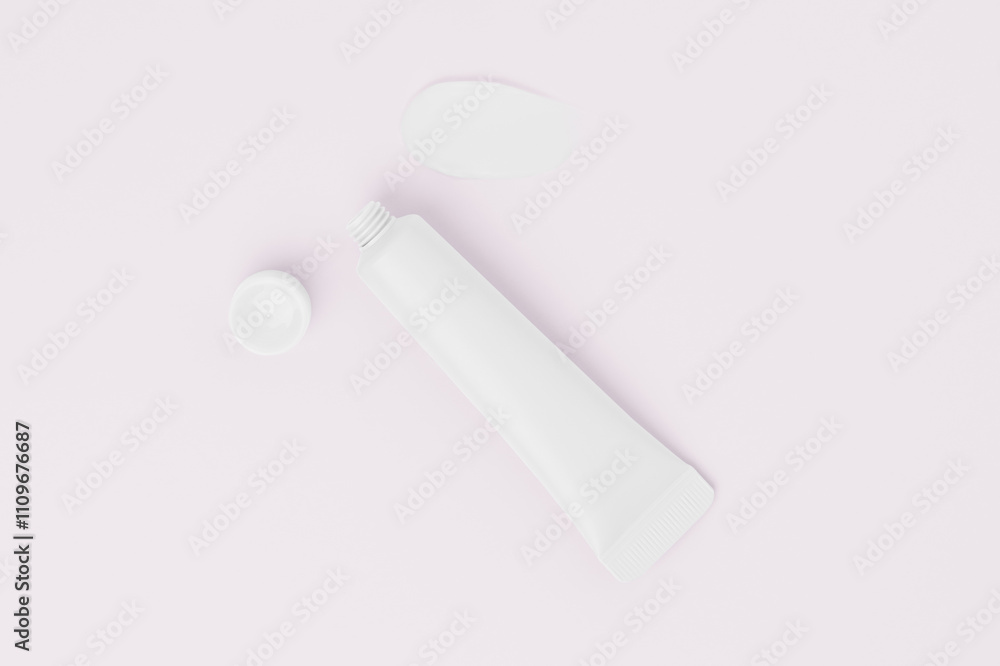 Open white mockup tube of cream and a smear on a pink isolated background. Concept of beauty products, spa, facial skin care, moisturizing, nutrition. Image for your design Open white mockup tube of cream and a smear on a pink isolated background. Concept of beauty products, spa, facial skin care, moisturizing, nutrition. Image for your design