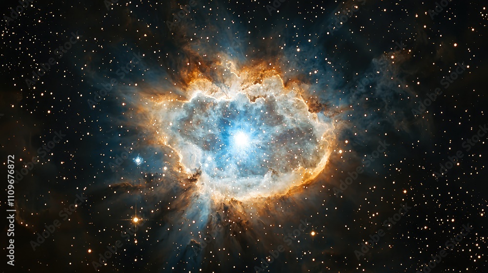 Fototapeta premium Stunning Cosmic Nebula in Deep Space Displaying Colorful Gas Clouds and Twinkling Stars, Captured with Incredible Detail in the Milky Way Galaxy