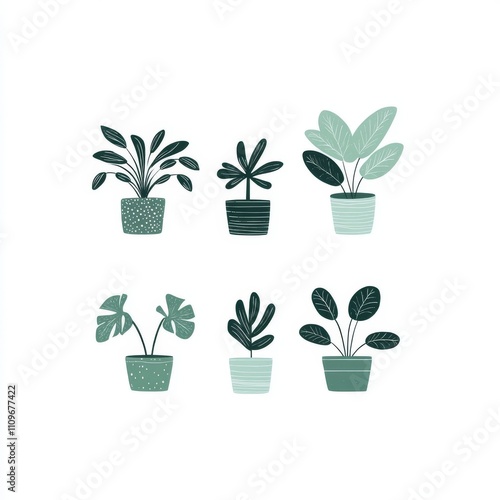 Philodendron hederaceum Pot Plant Icon Set, Philodendron Plant Flat Design photo