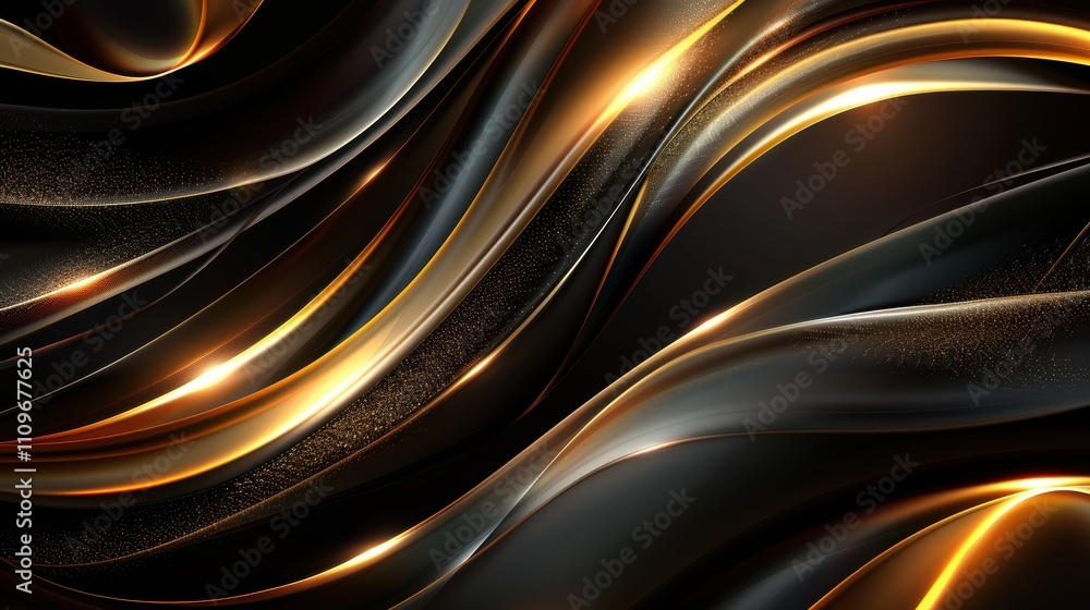 Obraz premium Abstract image featuring smooth, flowing black and gold waves.