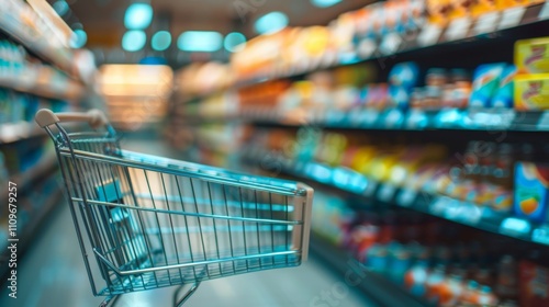 Wallpaper Mural Shopping cart in a colorful grocery store aisle Torontodigital.ca
