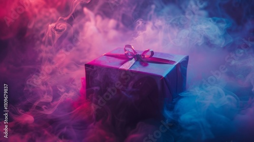 Gift box in vibrant smoke with pink and purple hues