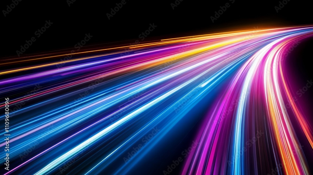 Vibrant and colorful light trails generate a stunning dynamic motion blur effect, set against a strikingly stark black background, which effectively evokes sensations of speed and boundless energy Vibrant and colorful light trails generate a stunning dynamic motion blur effect, set against a strikingly stark black background, which effectively evokes sensations of speed and boundless energy
