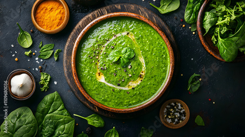 A Rustic Presentation of Creamy Saag Paneer Surrounded by Fresh Ingredients Celebrating the Vibrant Indian Culinary Arts