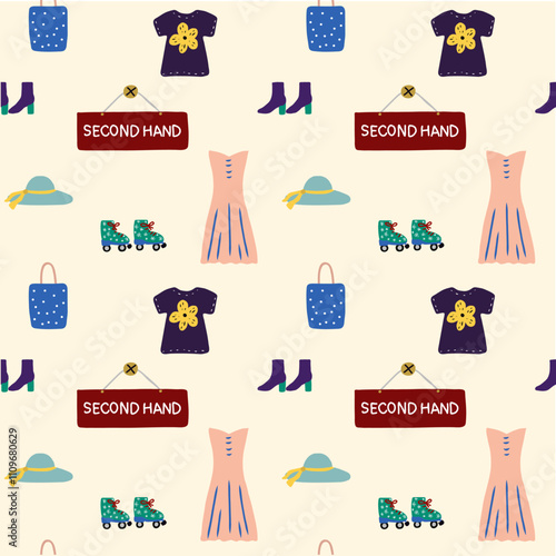 Second hand shop thrifting pattern vector artwork