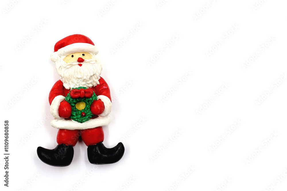 Santa Claus with Christmas wreath isolated on white background. Christmas tree decoration. Christmas card with copy space. Santa Claus with Christmas wreath isolated on white background. Christmas tree decoration. Christmas card with copy space.