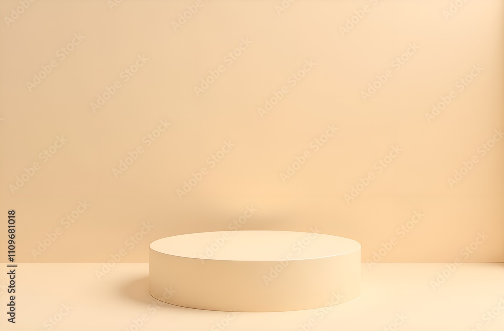 Round podium with empty place for your product. Pastel color background.