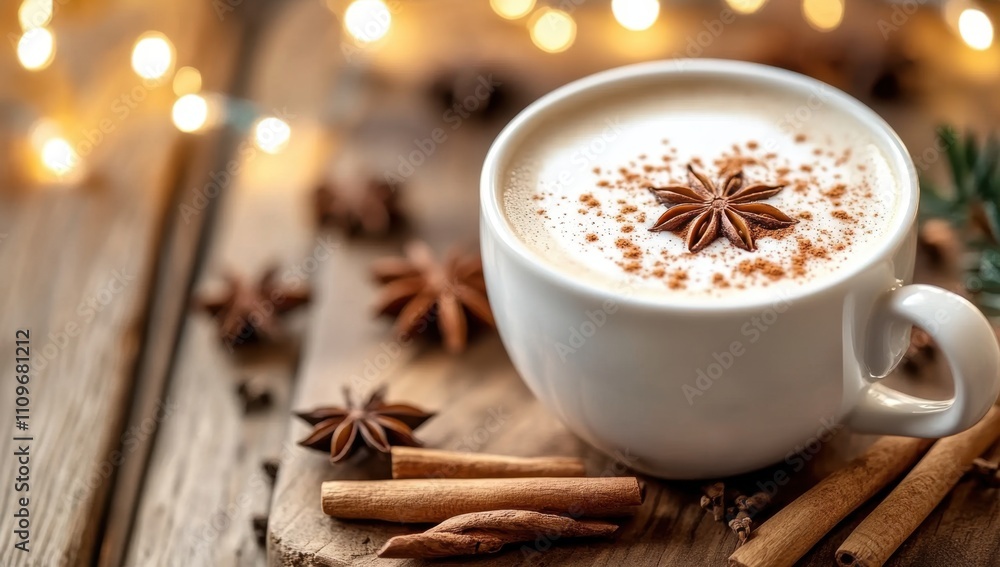 A warm cup of chai latte with a cinnamon stick, in a cozy café
A warm cup of chai latte with a cinnamon stick, in a cozy café