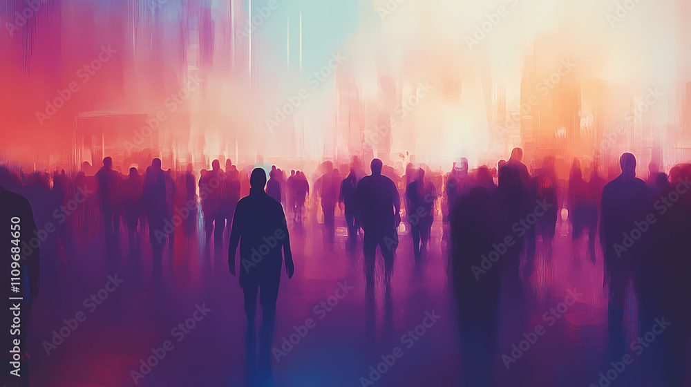 A hazy view of an event, with people forming a vague backdrop. Obscure. Illustration A hazy view of an event, with people forming a vague backdrop. Obscure. Illustration