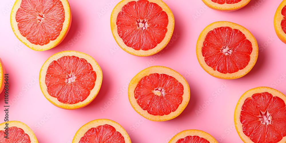Vibrant Pink Grapefruit Slices on Pink Background Vibrant Pink Grapefruit Slices on Pink Background
