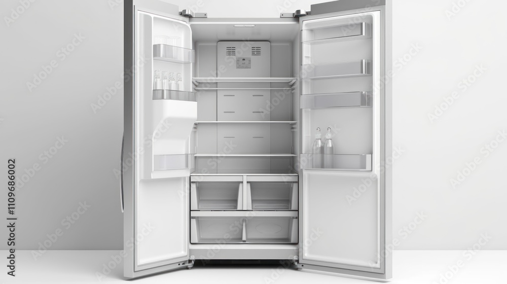 Empty Modern Refrigerator: A Clean and Minimalist Kitchen Appliance Empty Modern Refrigerator: A Clean and Minimalist Kitchen Appliance