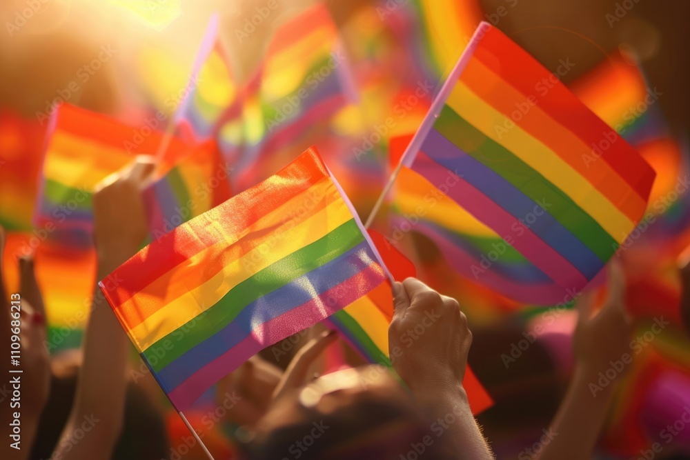 Fototapeta premium Rainbow flags symbolize diversity and human rights for LGBTQ+ pride.