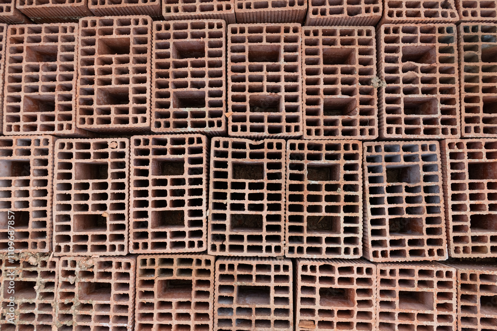 Close-up of perforated bricks.