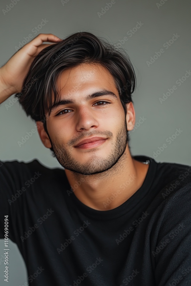 Portrait of handsome woman with model face and black hair Portrait of handsome woman with model face and black hair