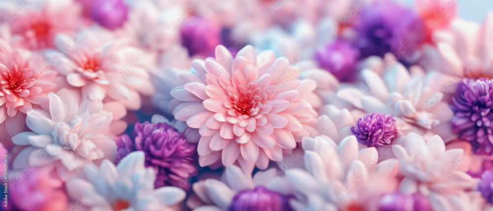 Beautiful pastel flower arrangement with pink and purple blooms in a soft background. Generative AI Beautiful pastel flower arrangement with pink and purple blooms in a soft background. Generative AI