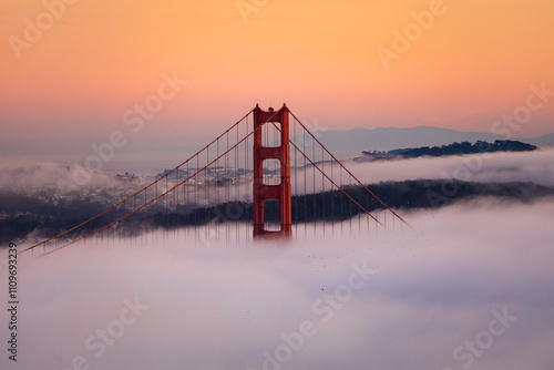 San Francisco - Golden Gate Bridge at Sunset with City in Background