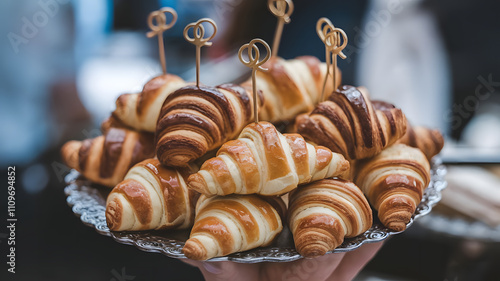 Mini croissants on a serving tray. photo