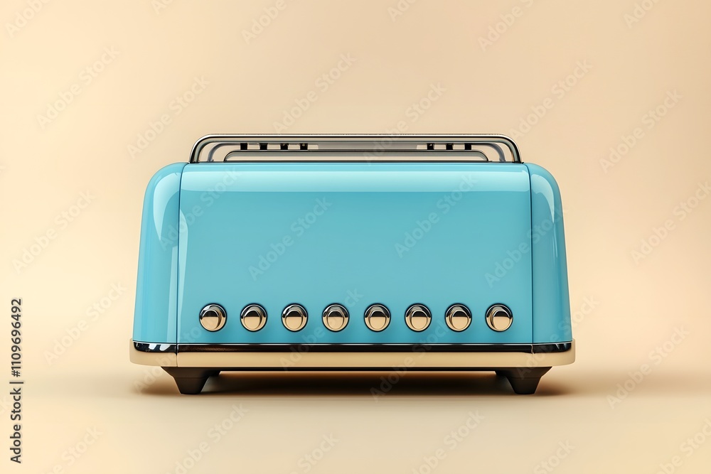 Fototapeta premium Realistic blue toaster with extra-wide slots on a soft beige background