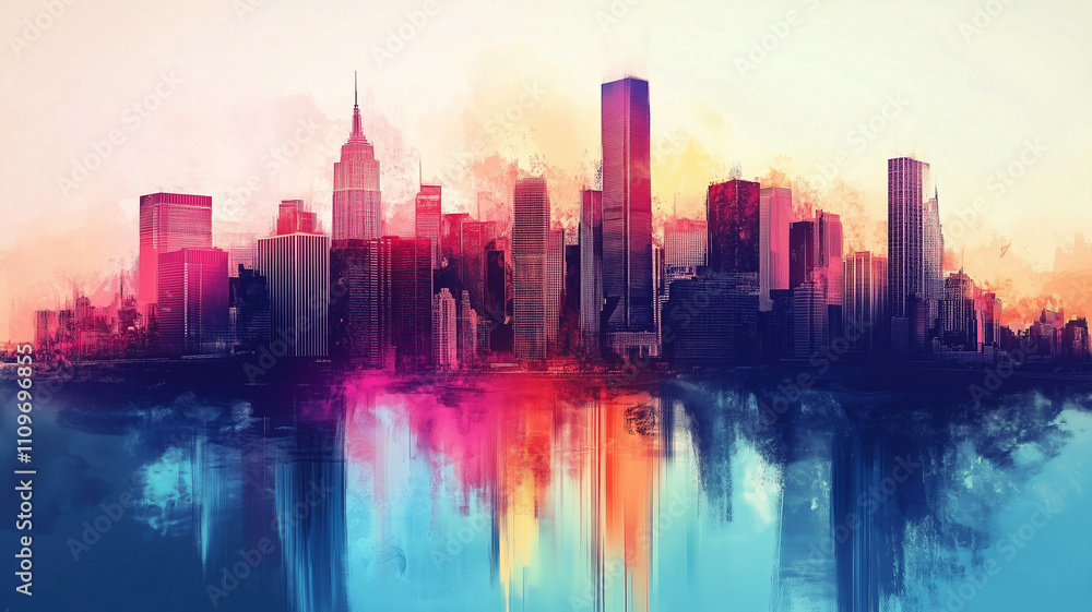 Fototapeta premium Abstract city concept background poster. Abstract urban geometric creative banner pattern. Digital illustration. AI artwork.
