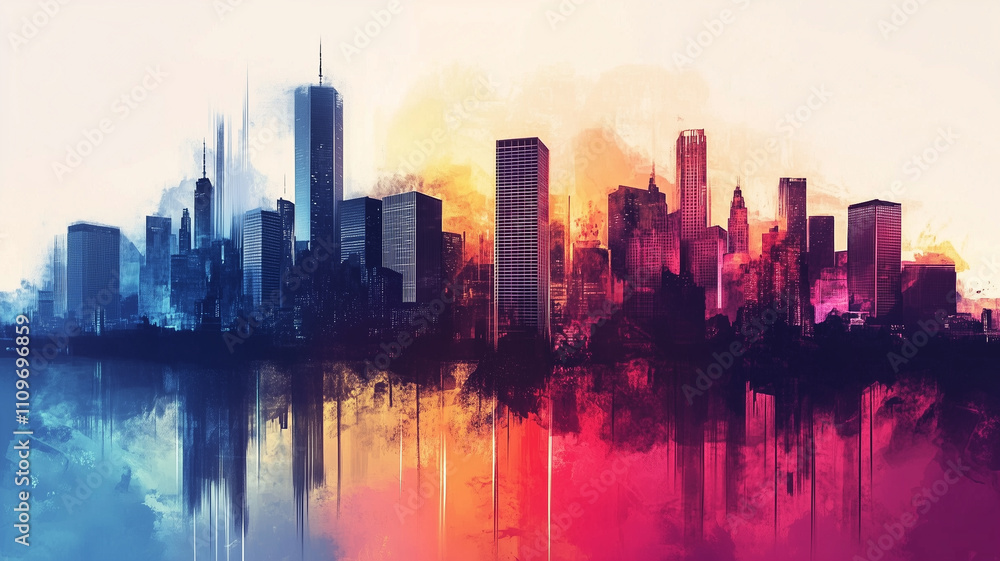 Fototapeta premium Abstract city concept background poster. Abstract urban geometric creative banner pattern. Digital illustration. AI artwork.