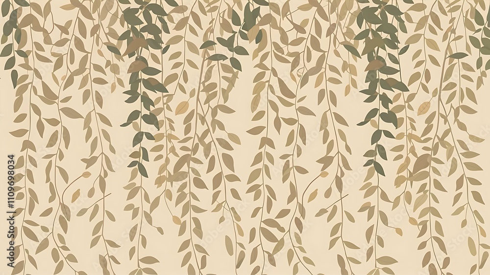 Calming neutral beige climbing leafy vines seamless vector pattern. Vector illustration Calming neutral beige climbing leafy vines seamless vector pattern. Vector illustration