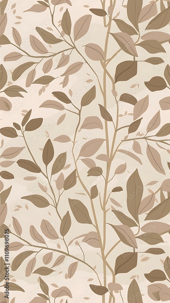 Calming neutral beige climbing leafy vines seamless vector pattern. Vector illustration Calming neutral beige climbing leafy vines seamless vector pattern. Vector illustration