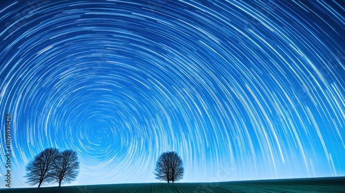 Miraculous Lyrid Meteors Illuminate a Spring Night Sky With Tree Silhouettes photo