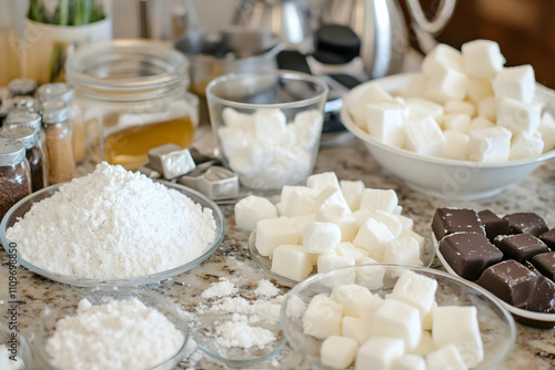 A vibrant arrangement of sugars, syrups, and baking ingredients invites creativity in the kitchen