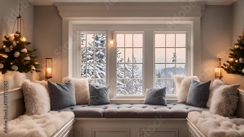 A Cozy Window Seat with a View of the Snowy Forest