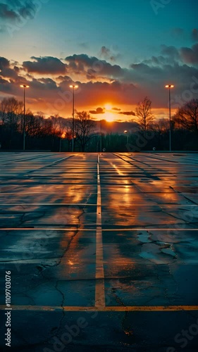 Empty Parking Lot at Sunset