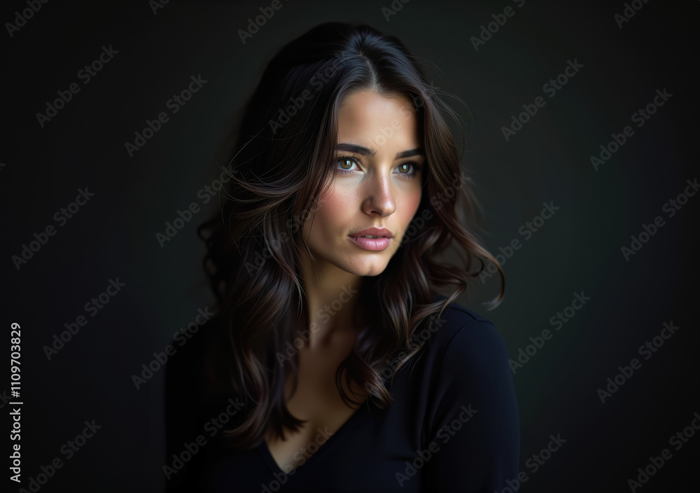 Portrait of beautiful woman in front of black background Portrait of beautiful woman in front of black background