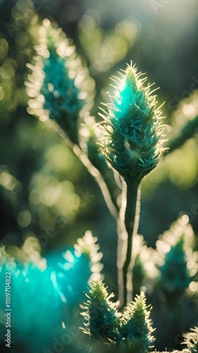 Close-up of a green plant with a blue background