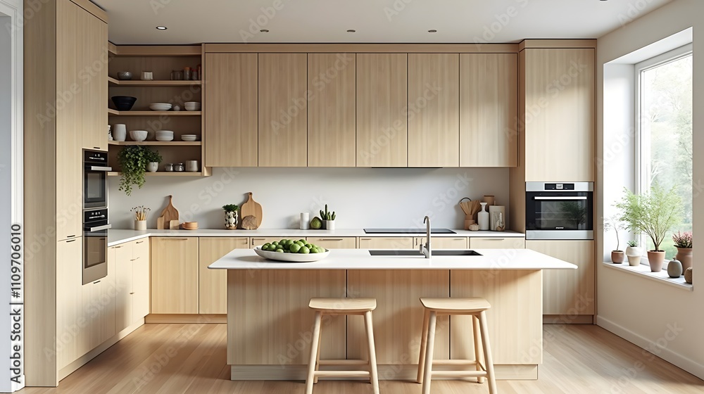 Fototapeta premium Scandinavian Eco Kitchen with Sustainable Materials (Interior Design)