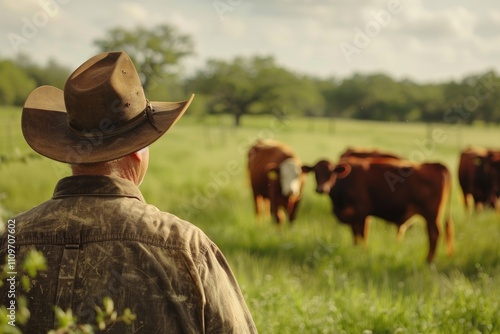 Cattle farmer caring for animals in Texas countryside.