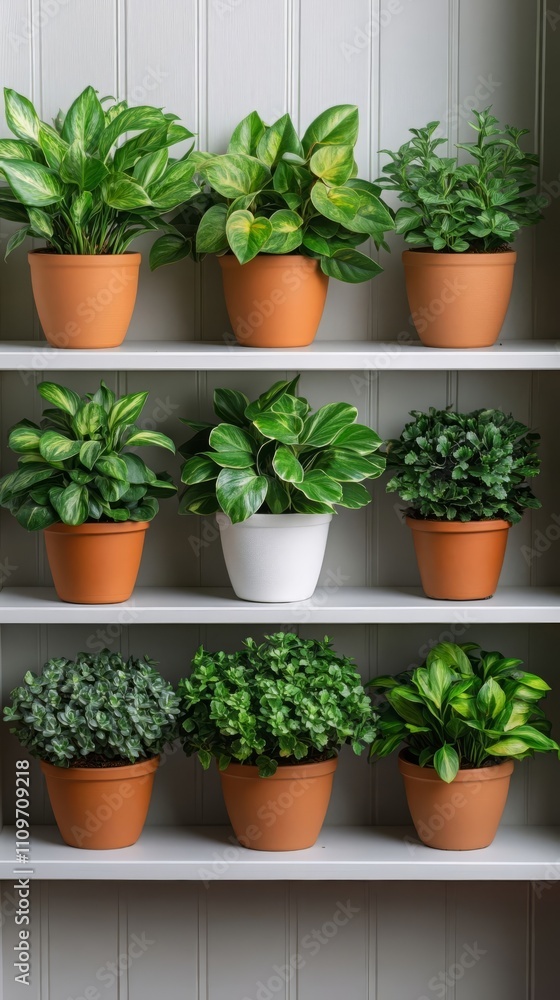 Fototapeta premium Assorted houseplants on shelf