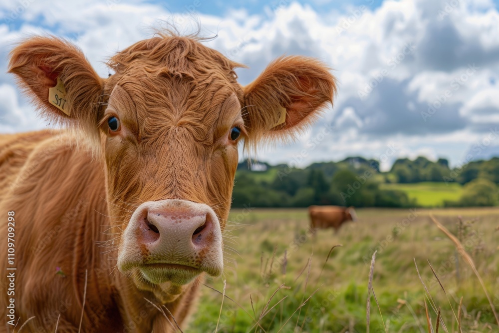 Limousin cow looking at the camera in a field Limousin cow looking at the camera in a field