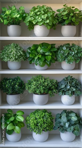 variety of indoor plants on shelves