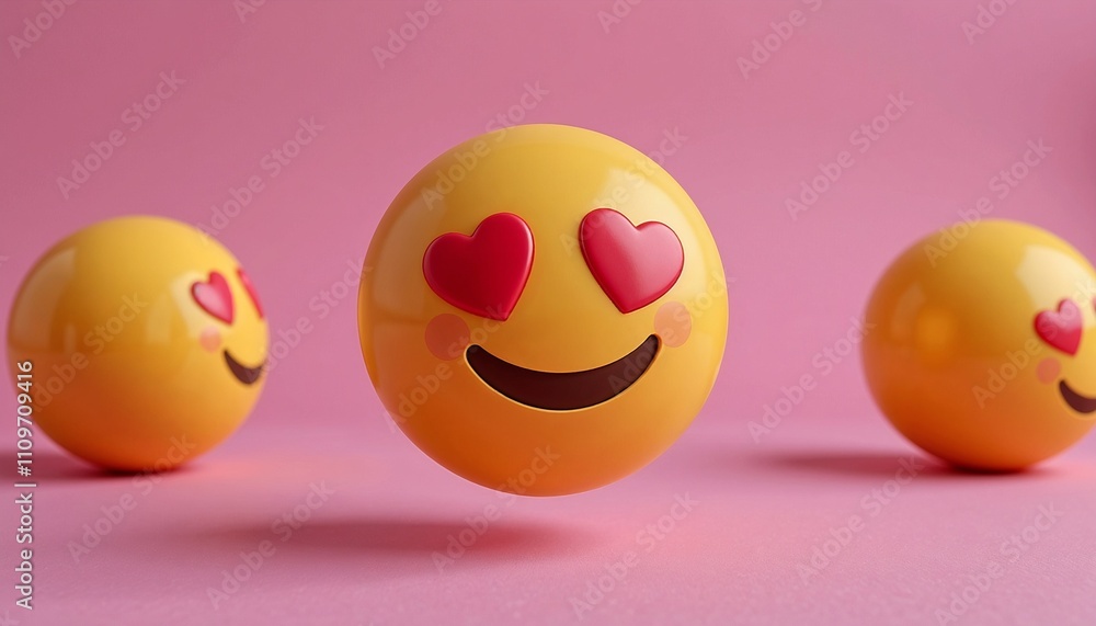 Smiley face emoji with heart eyes showing love on a pink background Smiley face emoji with heart eyes showing love on a pink background
