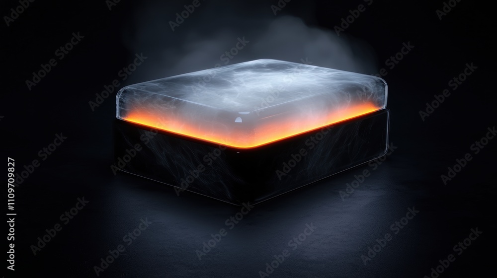 3d rendering of a square-shaped object with a black base. the object appears to be made of glass or a transparent material, with a smooth surface. 3d rendering of a square-shaped object with a black base. the object appears to be made of glass or a transparent material, with a smooth surface.