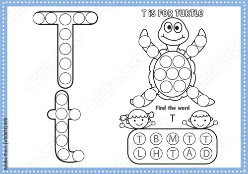 dot marker alphabet coloring and activity page with outline vector for Pre-school Kids