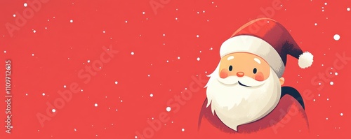 Wallpaper Mural Charming minimalist illustration of Santa Claus peeking over the edge on a festive red background with falling snowflakes, capturing the essence of holiday cheer and nostalgia. Torontodigital.ca