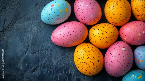 A detailed close-up of beautifully painted Easter eggs. Bright and festive design for Easter traditions and celebrations. Perfect for cultural and seasonal themes photo