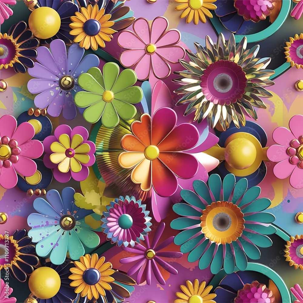 Abstract Floral 3d Background, Vector Seamless Pattern. Trendy Design Template Abstract Floral 3d Background, Vector Seamless Pattern. Trendy Design Template